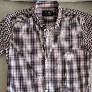 Men's Casual Button Down Short Sleeve Shirt - Checkered red white blue